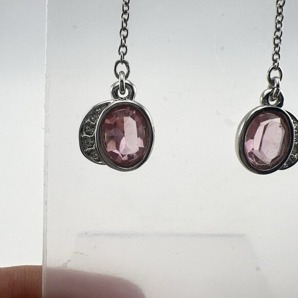 Swarovski Earrings Crystal Drop Dangle 2in1 Set Pink Signed Swan Silver Tone - Picture 3 of 11